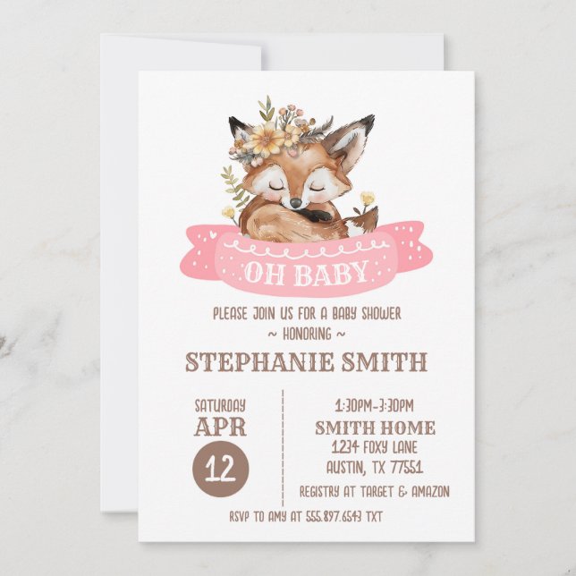 Fox Baby Shower Flicka-inbjudan Inbjudningar (Framsida)