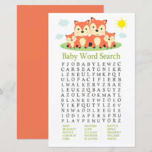 Fox Baby Shower Ord Search-spel