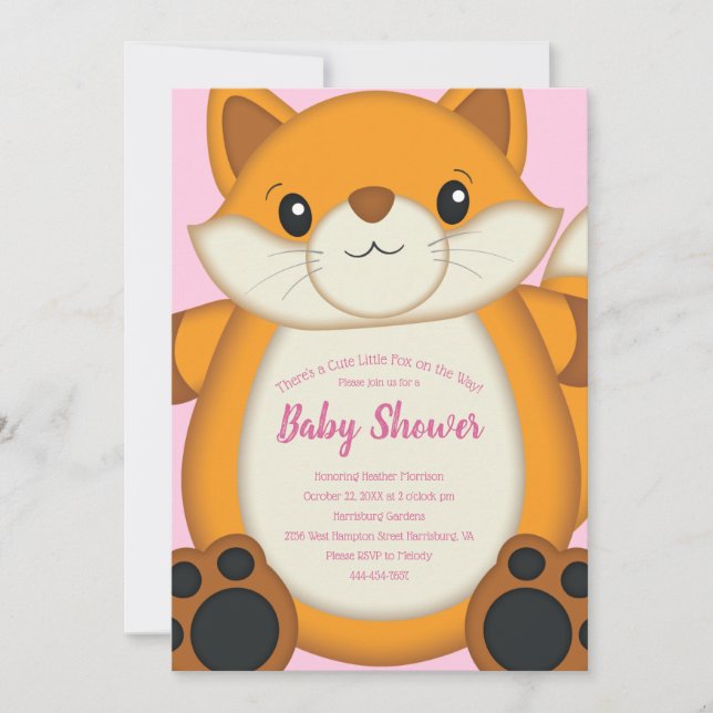 Fox Baby Shower Rosa Inbjudningar (Framsida)