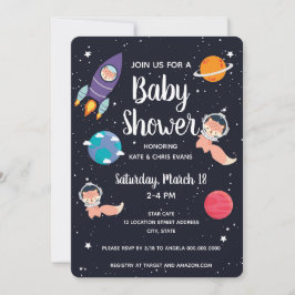 Fox Baby Shower Space Navy Galaxy Baby Shower Inbjudningar