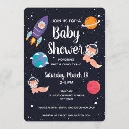 Fox Baby Shower Space Navy Galaxy Baby Shower Inbjudningar