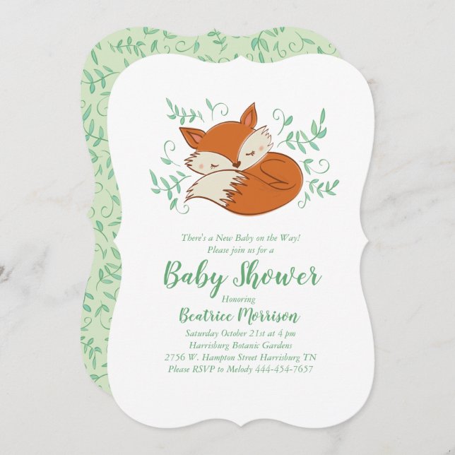 Fox Baby Shower Woodland Animals Inbjudningar (Fram/baksida)