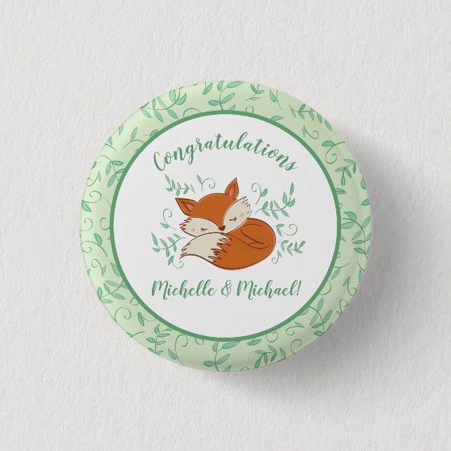 Fox Baby Shower Woodland Animals Knapp (Framsida)