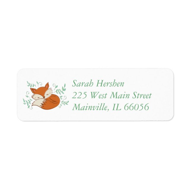 Fox Baby Shower Woodland Animals Returadress Etikett (Framsidan)