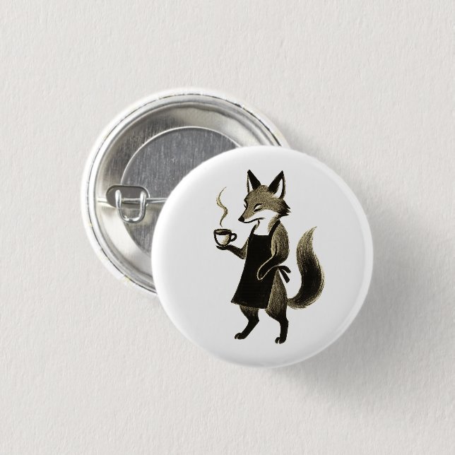 Fox Barista - Minimalistisk Bläck-penselkaffetid p Knapp (Framsida & baksida)