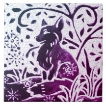 Fox Batik Modern Blue Lila Snö Winter Woodland
