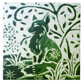 Fox Batik Modern Grönt Blue Teal Winter Woodland Kakelplatta