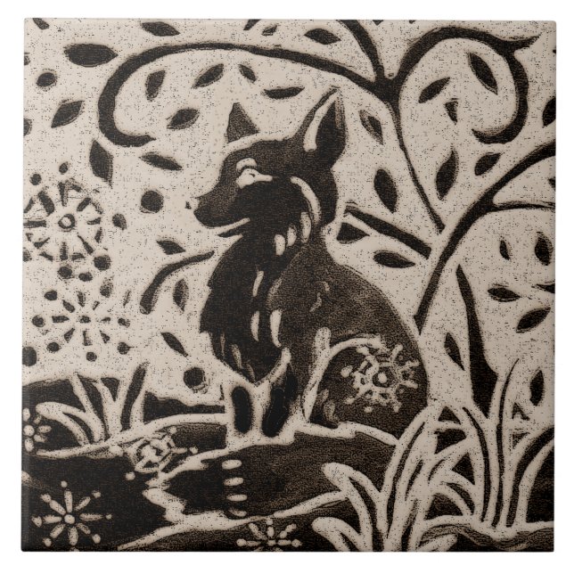 Fox Batik Stoneware Woodland Animal Tan Grått Brow Kakelplatta (Framsidan)