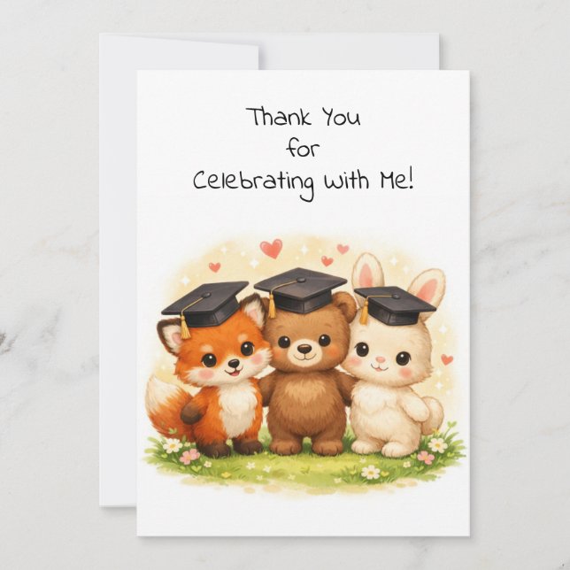 Fox Bear Bunny Preschool Kindergarten Graduation  Tack Kort (Framsida)