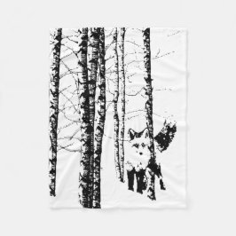Fox Birch Träd Forest Animal Silhouette Natature A Fleecefilt