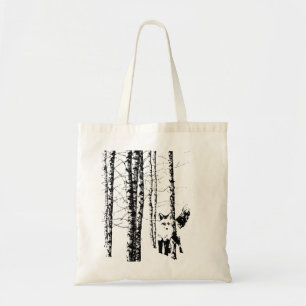 Fox Birch Träd Forest Animal Silhouette Natature A Tygkasse