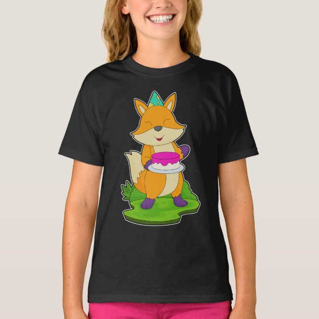 Fox Birthday Cake T Shirt (Framsida)