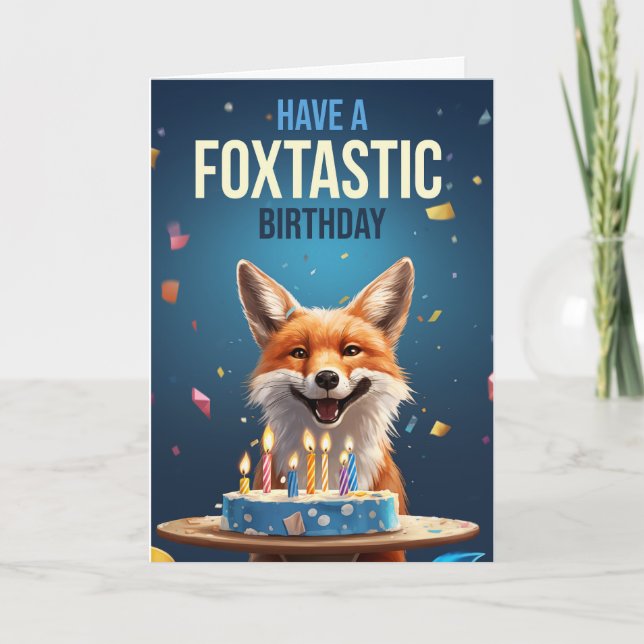 Fox Birthday med Cake Candles och Ticker Tape Tack Kort (Framsida)