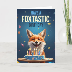 Fox Birthday med Cake Candles och Ticker Tape Tack Kort