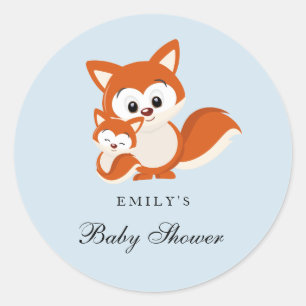 Fox Blue Boy Shower Favor Seal-etikett Runt Klistermärke