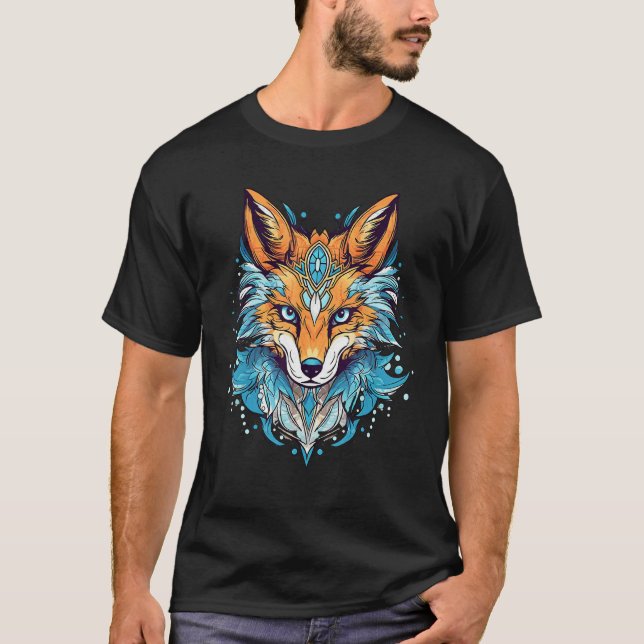 Fox Blue Eyes Face Animal  Print Graphic Design T Shirt (Framsida)