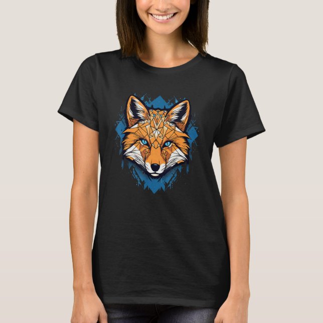 Fox Blue Eyes Face Polygon Geometric Animal Print  T Shirt (Framsida)