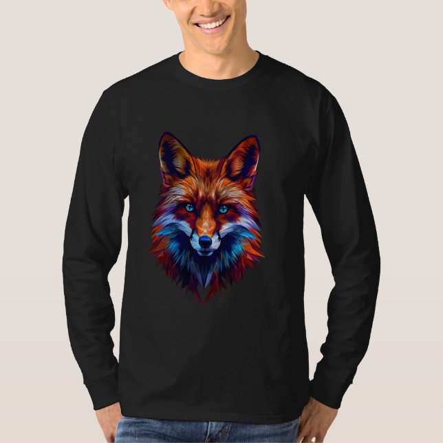 fox blue ögon polygon geometric foxes poly art t shirt (Framsida)