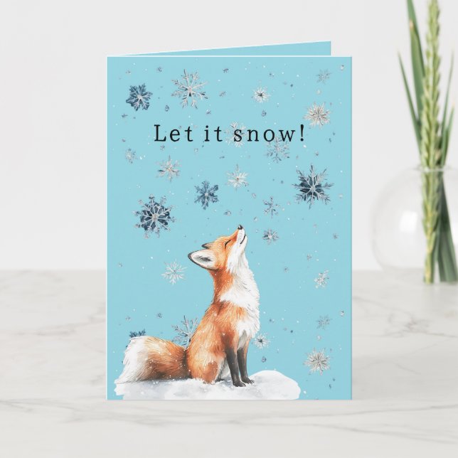 Fox Blue Snowflakes Christmas Let it Snow Kort (Framsida)