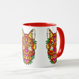 Fox boho abstrakt art bohemian varg red lila mugg