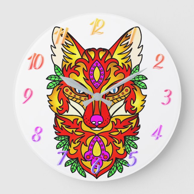Fox boho abstrakt art stor klocka (Framsida)