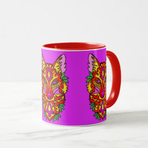 Fox boho abstrakt art varg bohemired lila mugg