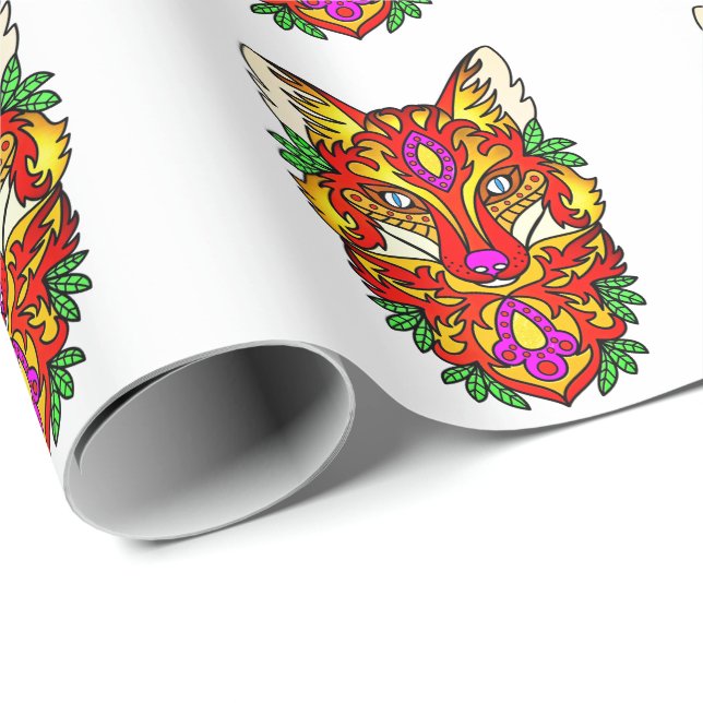 Fox boho abstrakt art varg red lila presentpapper (Rullad Hörn)