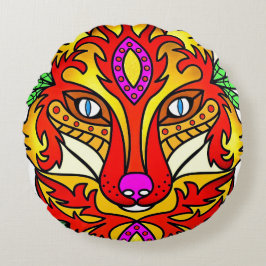 Fox boho abstrakt art varg red lila rund kudde