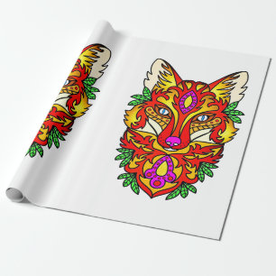Fox boho abstrakt art varg röd lila vit presentpapper
