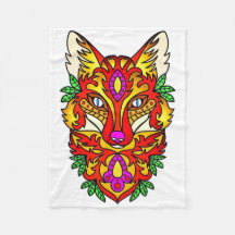 Fox boho varg abstrakt art röd lila vit