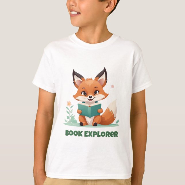 Fox Bok Explorer Kids Reading Shirt T Shirt (Framsida)