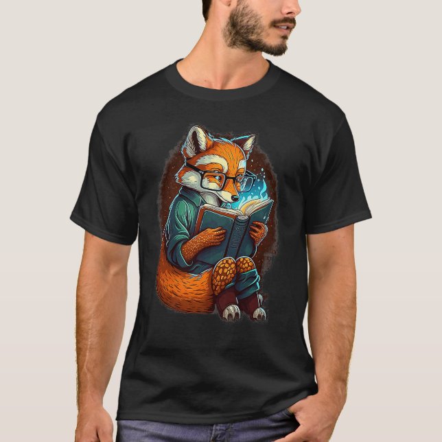 Fox Bok Reading Nerd Geek Librarian T Shirt (Framsida)
