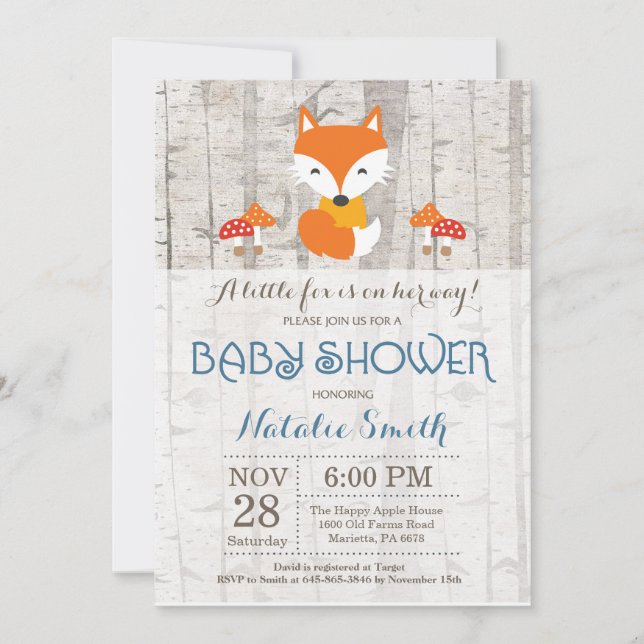 Fox Boy Baby Shower-inbjudan Rustic Woodland Inbjudningar (Framsida)