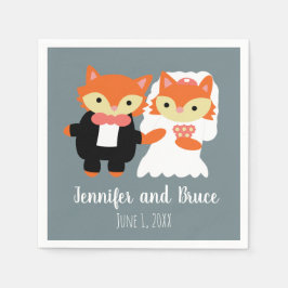 Fox Bride Groom Bröllop Grått Cute Personalize Pappersservett