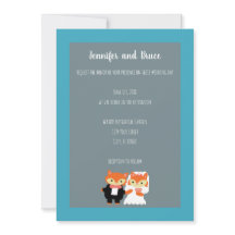 Fox Bride Groom Cute Teal Grått Personalize Bröllo