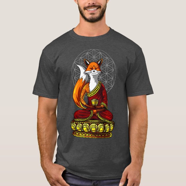 Fox Buddha Zen Yoga Meditation blomma liv T Shirt (Framsida)