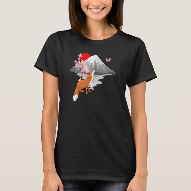 Fox Butterfly med Cherry Blommar Vinge Japansk SA T Shirt (Framsida)