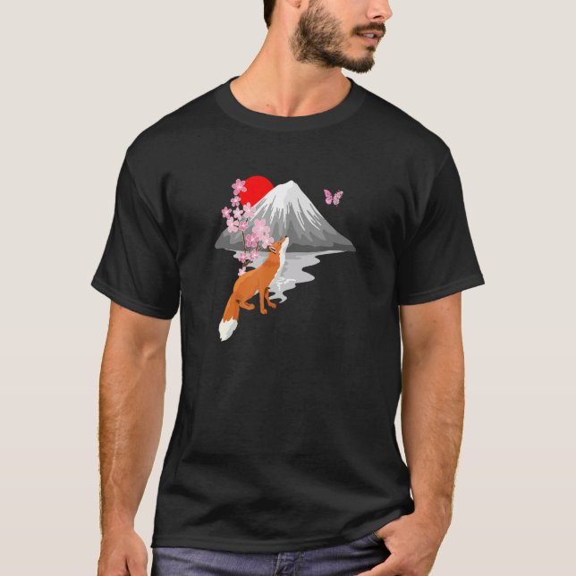 Fox Butterfly With Cherry Blossom Wing Japanese Sa T Shirt (Framsida)