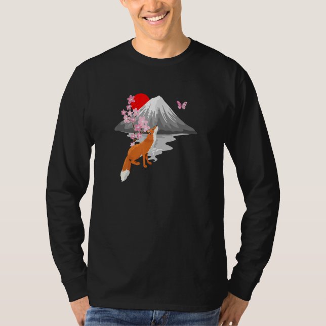 Fox Butterfly With Cherry Blossom Wing Japanese Sa T Shirt (Framsida)