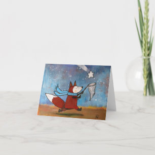 Fox Catching-stjärnor Original Whimsical Art Kort