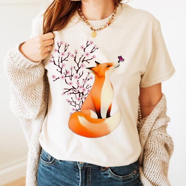 Fox Cherry Blommar Cute Rosa Fox-kläder T Shirt (Skapare uppladdad)