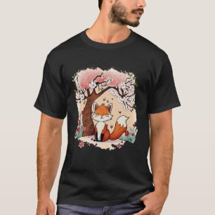 Fox Cherry Blommar Japanska Aesthetic Vaporwave T Shirt