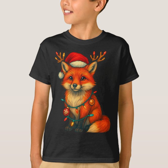 Fox Christmas Lights Xmas  T Shirt (Framsida)
