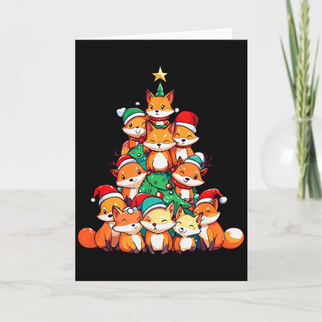 Fox Christmas Tree Xmas Girls Boys Funny Santa  Kort (Framsida)