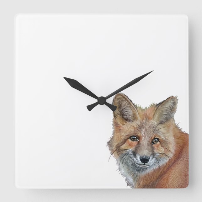 Fox Clock Fyrkantig Klocka (Framsida)