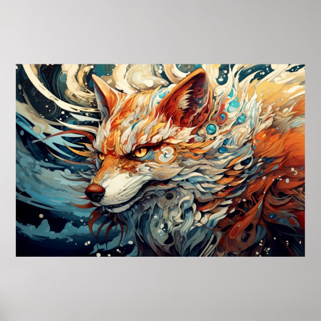 Fox Colorful Animal Enchaniting Abstrakt Poster (Framsidan)