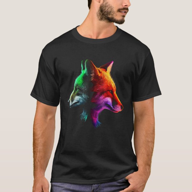 Fox Colourful Fantasy  Animal Fox T Shirt (Framsida)