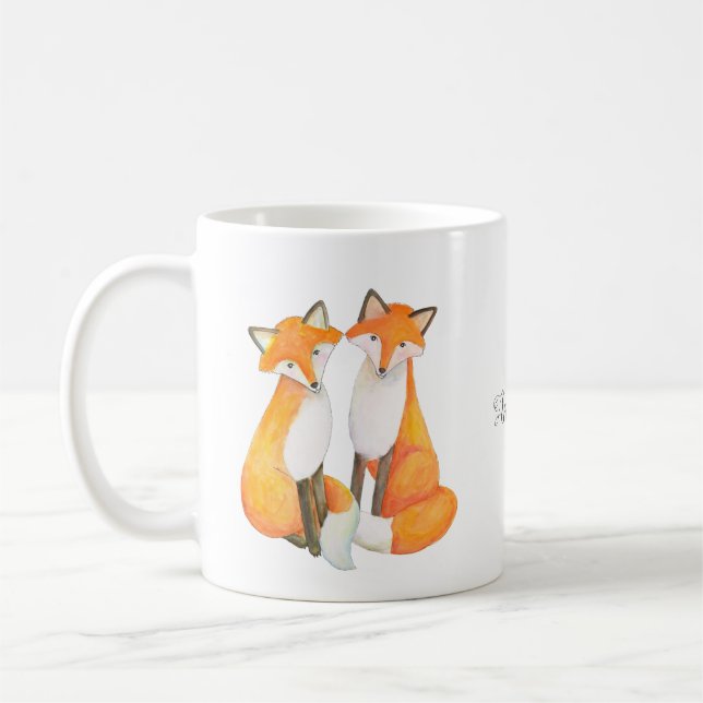 Fox Couple, sött, rött rävfox-par eget namn Kaffemugg (Vänster)
