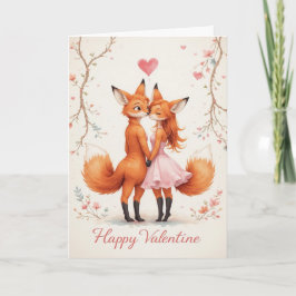 Fox Couple Valentine Cute Woodland Valentines  Kort