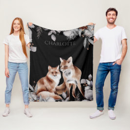 Fox Couple Vinter Foliage God Personlig Fleecefilt